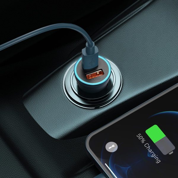 Ātra automašīnas lādētājs 40W PD QC USB-C / USB + iPhone zilais kabelis