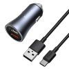 Ātrās automašīnas lādētājs 2x USB 40W QC SCP FCP AFC + USB-C pelēks kabelis