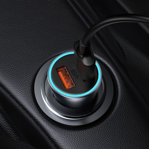 Ātrās automašīnas lādētājs 2x USB 40W QC SCP FCP AFC + USB-C pelēks kabelis