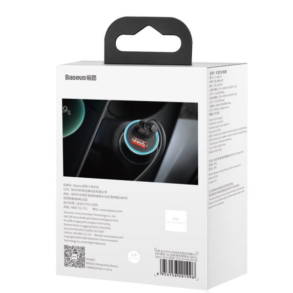 Ātrās automašīnas lādētājs 2x USB 40W QC SCP FCP AFC + USB-C pelēks kabelis