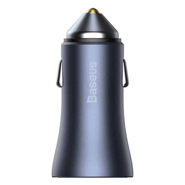 Ātrās automašīnas lādētājs 2x USB 40W QC SCP FCP AFC + USB-C pelēks kabelis