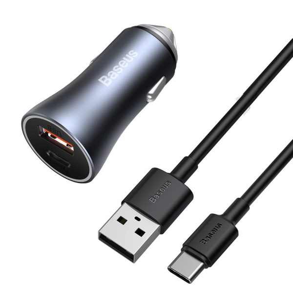 Ātrās automašīnas lādētājs 40W PD QC USB-C / USB + USB-C Lielais kabelis
