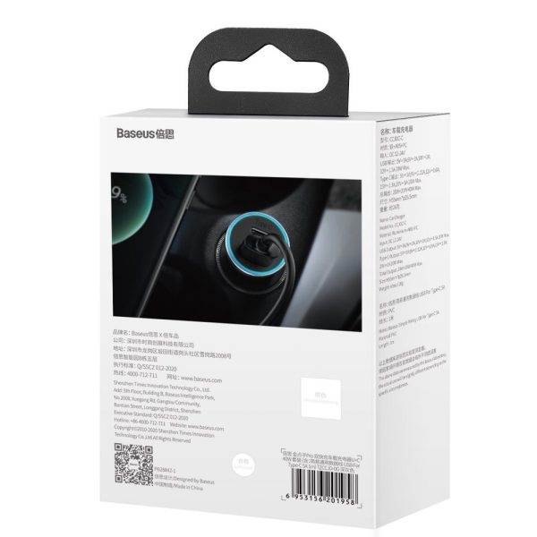 Ātrās automašīnas lādētājs 40W PD QC USB-C / USB + USB-C Lielais kabelis