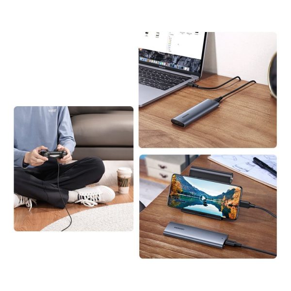 Kabatas apvalks SSD M.2 Superspeed 10Gbps + USB-C 0,5 m pelēkais kabelis