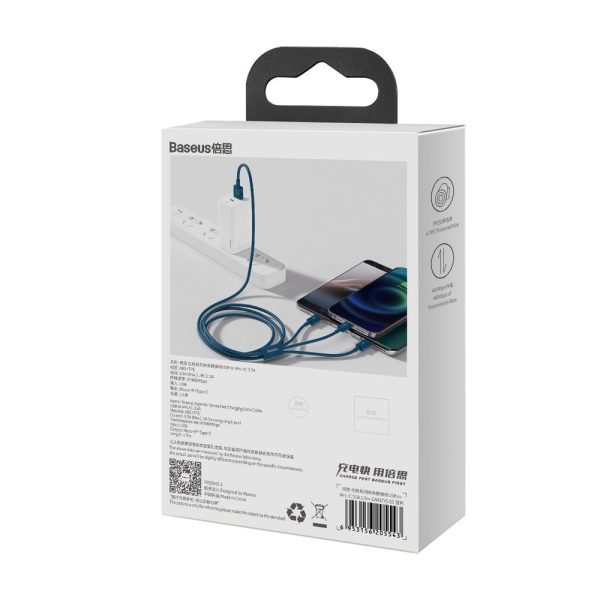 3in1 USB universālais kabelis - zibens / USB -C / Micro USB 3,5A 1,5 m zilā krāsā