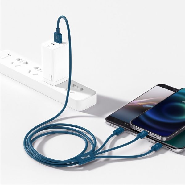 3in1 USB universālais kabelis - zibens / USB -C / Micro USB 3,5A 1,5 m zilā krāsā