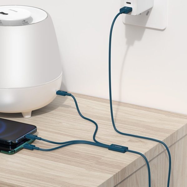 3in1 USB universālais kabelis - zibens / USB -C / Micro USB 3,5A 1,5 m zilā krāsā