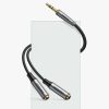 Sadalītājs 2x kabeļa aux kabelim 3,5 mm mini ligzdai 0,2 m melnā krāsā