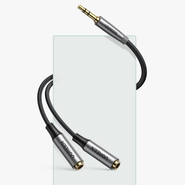 Sadalītājs 2x kabeļa aux kabelim 3,5 mm mini ligzdai 0,2 m melnā krāsā