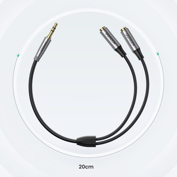 Sadalītājs 2x kabeļa aux kabelim 3,5 mm mini ligzdai 0,2 m melnā krāsā