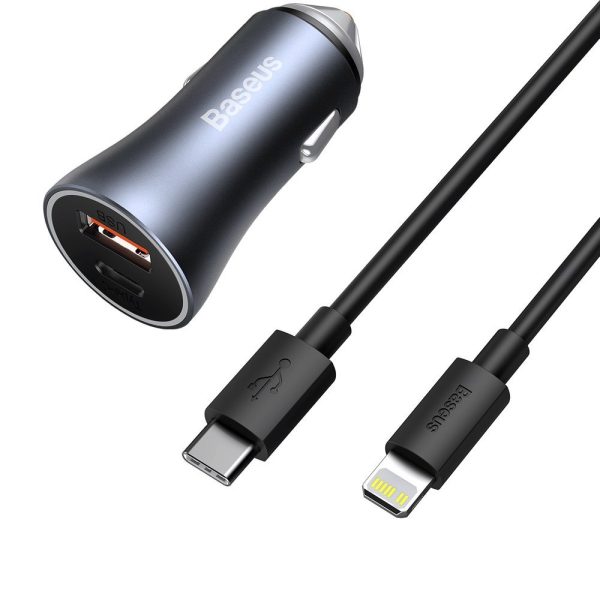 Ātrs USB-C USB-C USB 40W PD QC SCP FCP AFC + USB-C kabeļa apgaismojums pelēks