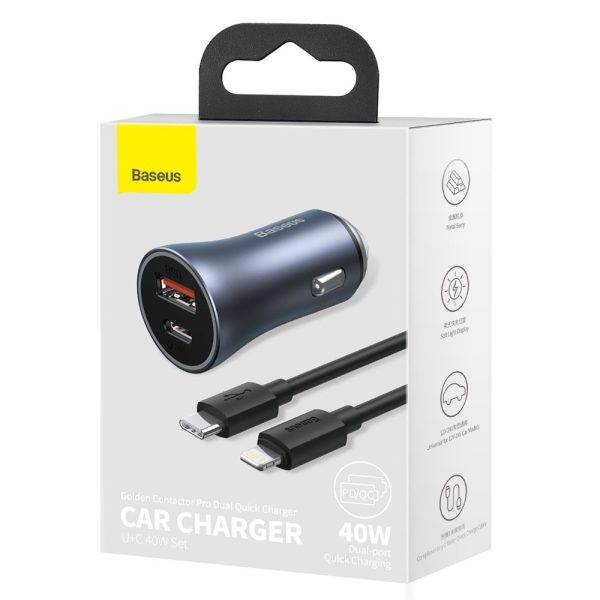 Ātrs USB-C USB-C USB 40W PD QC SCP FCP AFC + USB-C kabeļa apgaismojums pelēks
