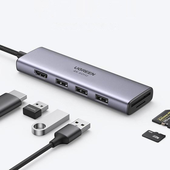 6in1 daudzfunkcionāls USB -C HUB - 3X USB HDMI 4K SD un TF pelēkās kartes lasītājs