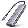 7in1 daudzfunkcionāls USB-C HUB-2X USB HDMI 4K SD karšu lasītājs un TF USB-C RJ45 1Gbps pelēks