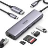7in1 daudzfunkcionāls USB-C HUB-2X USB HDMI 4K SD karšu lasītājs un TF USB-C RJ45 1Gbps pelēks