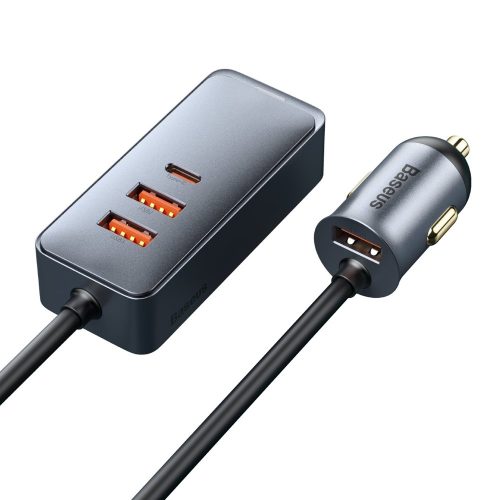 Automašīnas lādētājs 3X USB + USB-C 120W PPS QC PD GREY