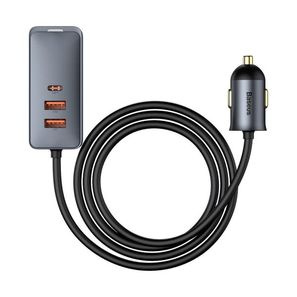 Automašīnas lādētājs 3X USB + USB-C 120W PPS QC PD GREY