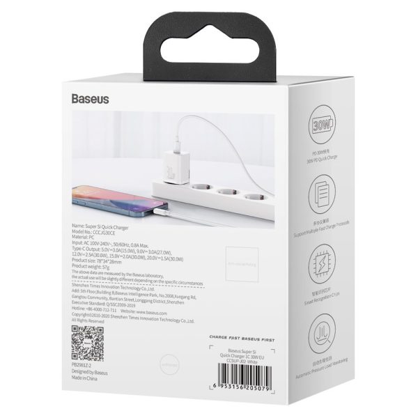 Super Fast Si 1C USB-C 30W PD QC White Network Charger