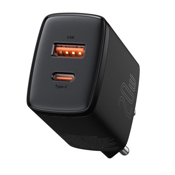 Kompakts USB USB-C 20W 3A PD QC 3.0 Melnais lādētājs ātrs lādētājs