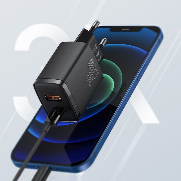 Kompakts USB USB-C 20W 3A PD QC 3.0 Melnais lādētājs ātrs lādētājs