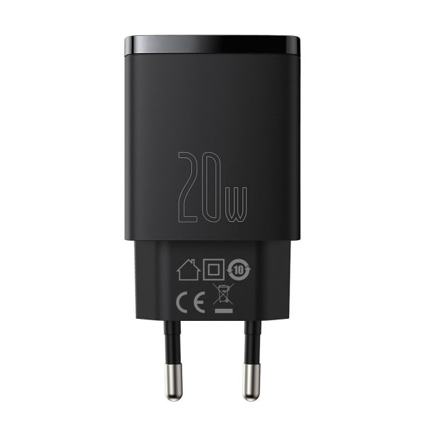 Kompakts USB USB-C 20W 3A PD QC 3.0 Melnais lādētājs ātrs lādētājs