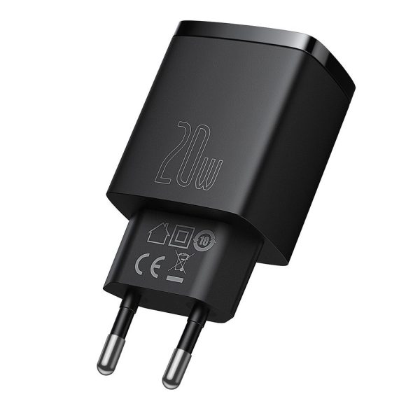 Kompakts USB USB-C 20W 3A PD QC 3.0 Melnais lādētājs ātrs lādētājs