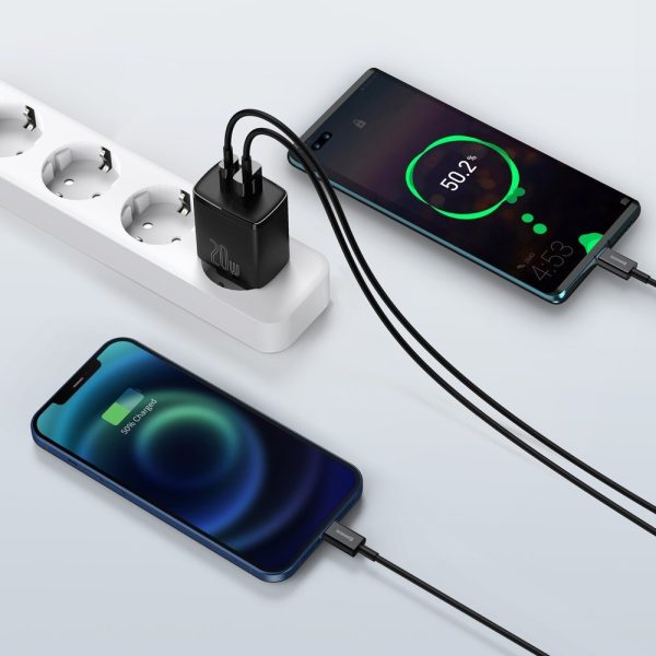 Kompakts USB USB-C 20W 3A PD QC 3.0 Melnais lādētājs ātrs lādētājs