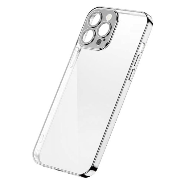 Gadījuma gadījums iPhone 13 Pro korpusam ar metālisku sudraba rāmi