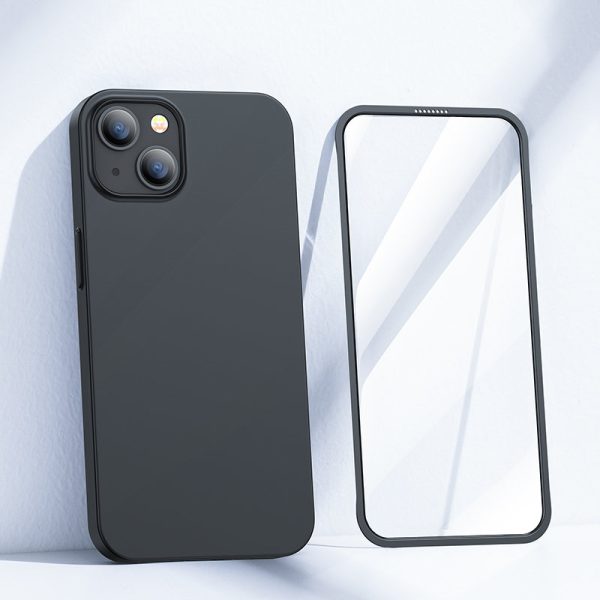 Gadījuma korpuss iPhone 13 aizmugurējā korpusā un priekšpusē + melns rūdīts stikls