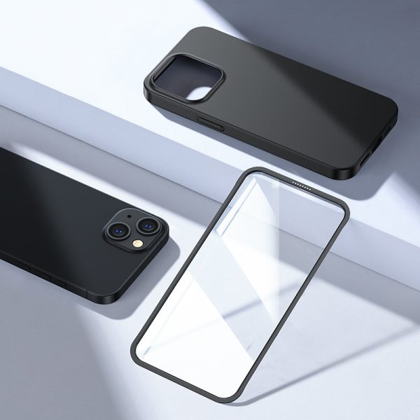Gadījuma korpuss iPhone 13 aizmugurējā korpusā un priekšpusē + melns rūdīts stikls