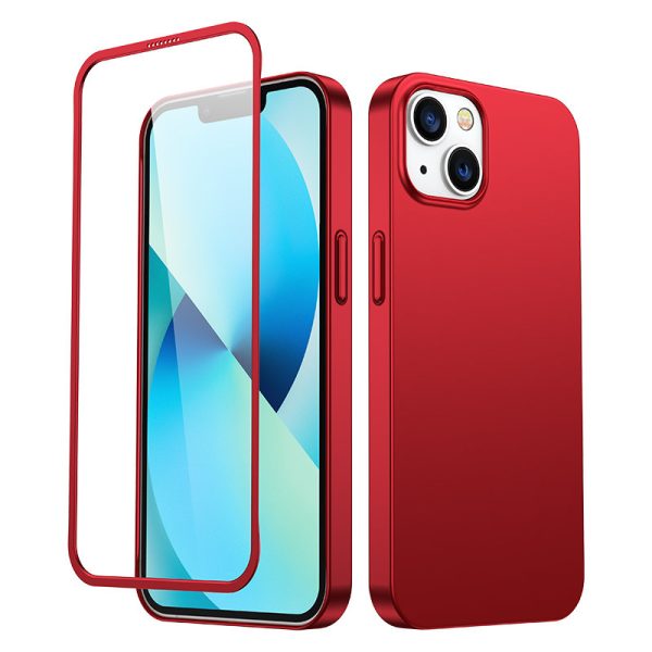 Gadījuma korpuss iPhone 13 aizmugurējā korpusā un priekšpusē + sarkanā rūdīta stikla