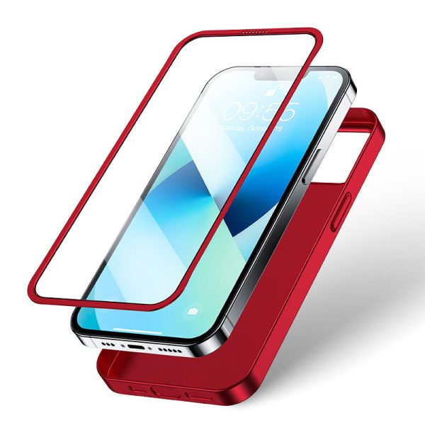 Gadījuma korpuss iPhone 13 aizmugurējā korpusā un priekšpusē + sarkanā rūdīta stikla