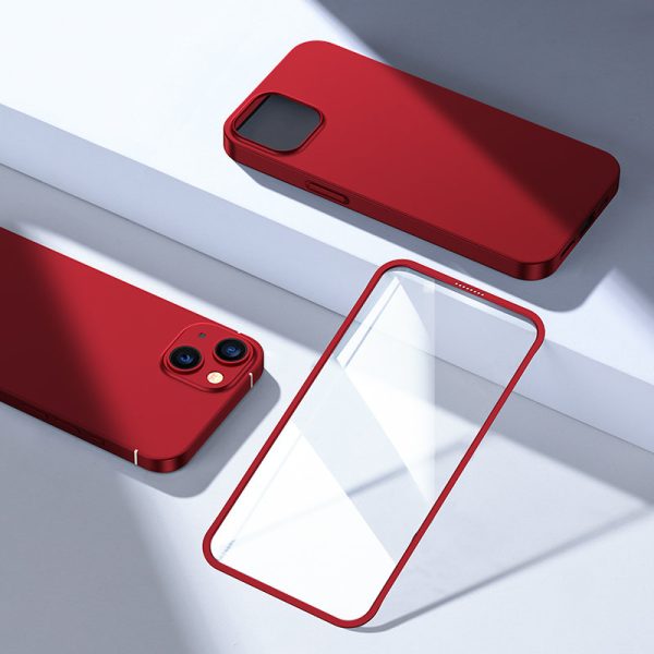 Gadījuma korpuss iPhone 13 aizmugurējā korpusā un priekšpusē + sarkanā rūdīta stikla