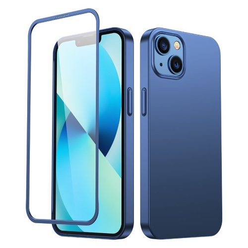 Gadījuma korpuss iPhone 13 aizmugurējā korpusā un priekšpusē + zilā rūdīta stikla