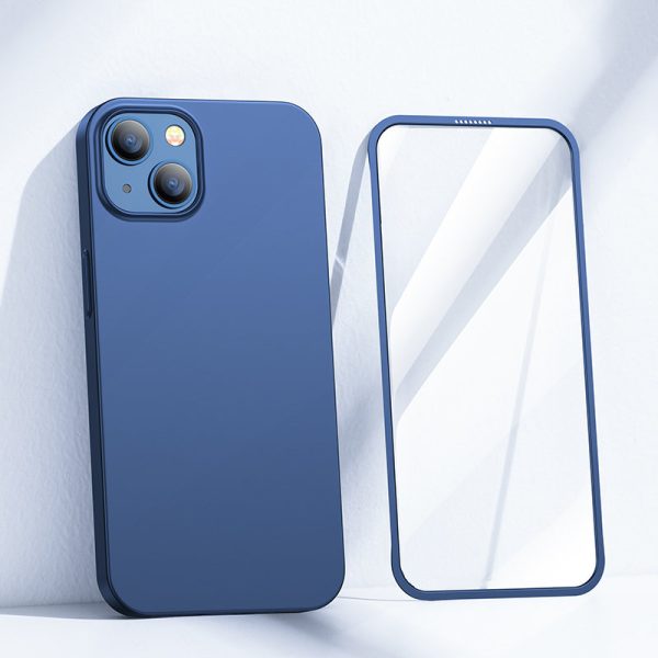 Gadījuma korpuss iPhone 13 aizmugurējā korpusā un priekšpusē + zilā rūdīta stikla