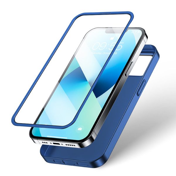 Gadījuma korpuss iPhone 13 aizmugurējā korpusā un priekšpusē + zilā rūdīta stikla