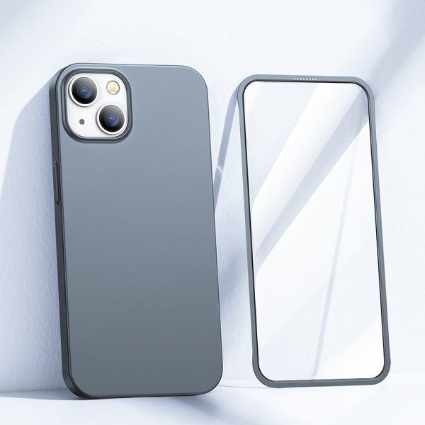 Gadījuma korpuss iPhone 13 aizmugurējā korpusā un priekšpusē + pelēks rūdīts stikls