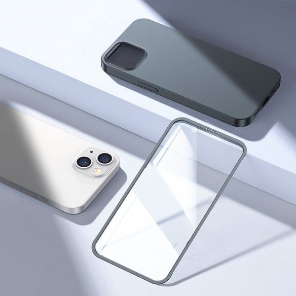Gadījuma korpuss iPhone 13 aizmugurējā korpusā un priekšpusē + pelēks rūdīts stikls