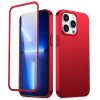 Gadījuma vāks iPhone 13 Pro Max korpusam aizmugurē un priekšpusē + sarkanā rūdīta stikla