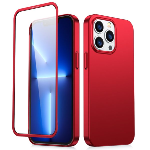 Gadījuma vāks iPhone 13 Pro Max korpusam aizmugurē un priekšpusē + sarkanā rūdīta stikla