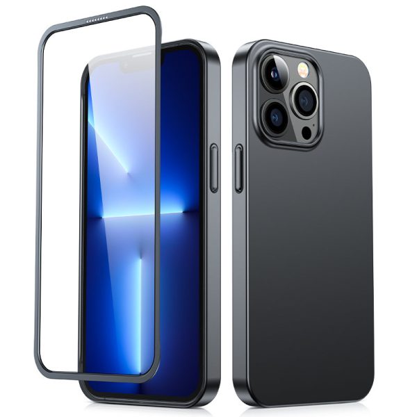 Gadījuma korpuss iPhone 13 Pro korpuss aizmugurē un priekšpusē + melns rūdīts stikls