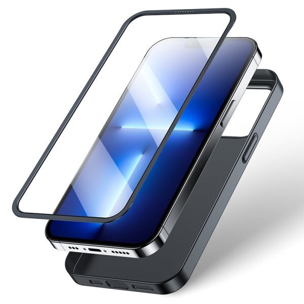 Gadījuma korpuss iPhone 13 Pro korpuss aizmugurē un priekšpusē + melns rūdīts stikls