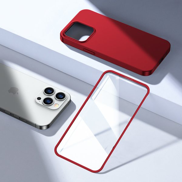 Gadījuma korpuss iPhone 13 Pro korpuss aizmugurē un priekšpusē + sarkans rūdīts stikls