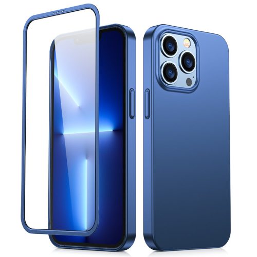 Gadījuma korpuss iPhone 13 Pro korpuss aizmugurē un priekšpusē + zils rūdīts stikls