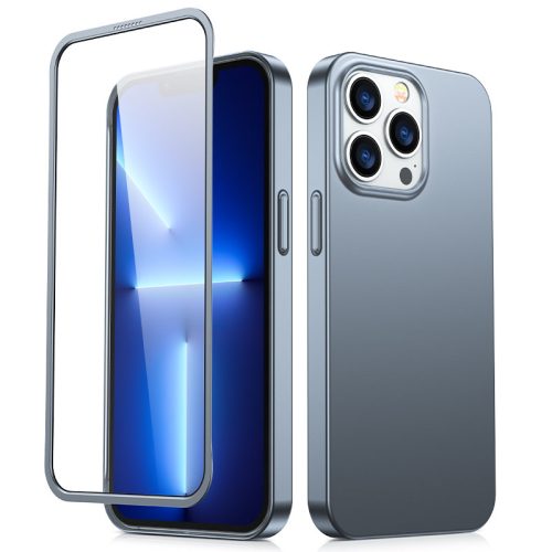 Gadījuma korpuss iPhone 13 Pro korpuss aizmugurē un priekšpusē + pelēks rūdīts stikls