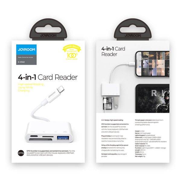 Rumbas adaptera karšu lasītāja iPhone OTG Lightning - USB SD TF balto karšu lasītājs