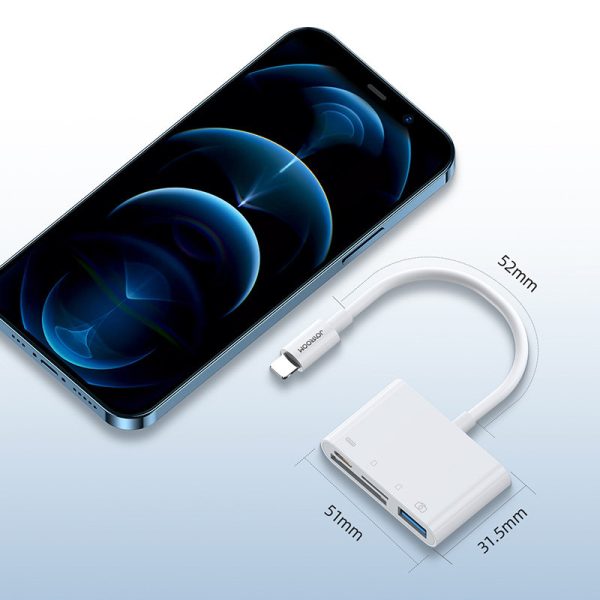 Rumbas adaptera karšu lasītāja iPhone OTG Lightning - USB SD TF balto karšu lasītājs