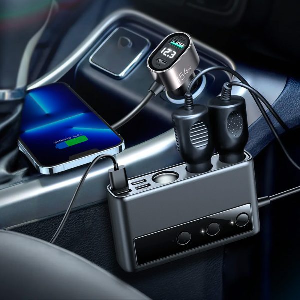9in1 automašīnas lādētājs 5X USB 1X USB-C 3X PD LIKUMS STOP QC Black