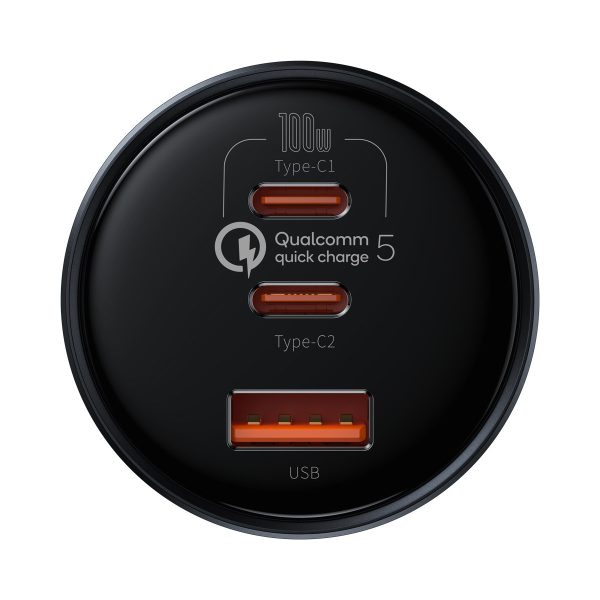 Ātrās automašīnas lādētājs USB USB-C 160W PPS Quick Charge 5 Pd pelēks