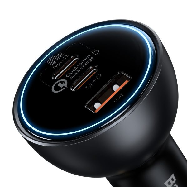 Ātrās automašīnas lādētājs USB USB-C 160W PPS Quick Charge 5 Pd pelēks
